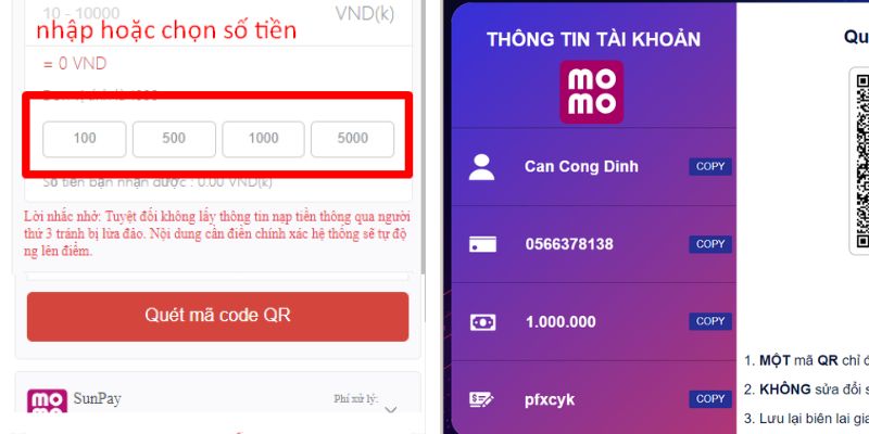 Cách nạp bằng momo